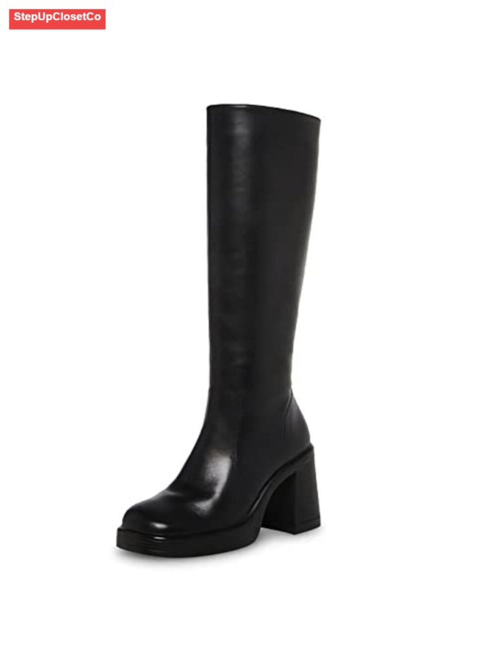 Women's Square Toe Block Heeled Platform Boots Side Zip Chunky Heel